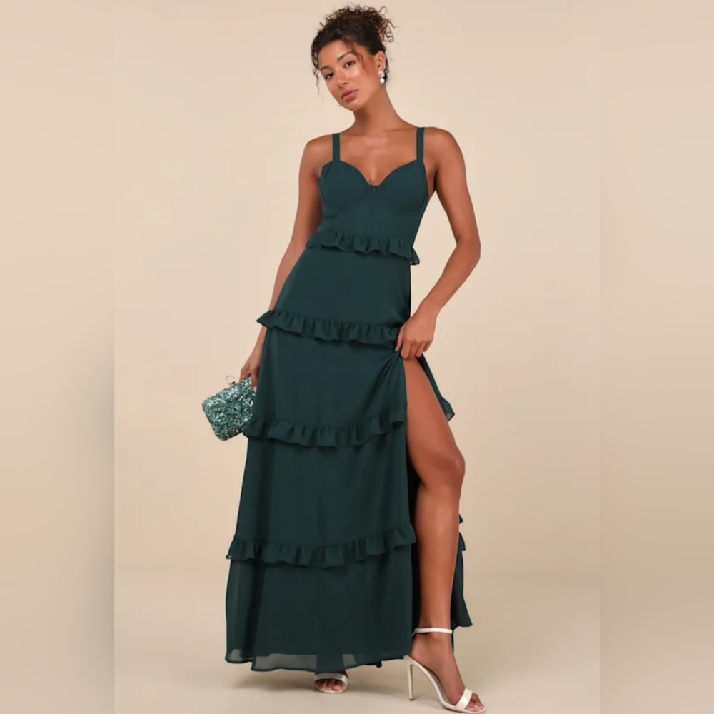 NWOT Lulus Emerald Backless Bustier Tiered Maxi Dress Size 1X=16/18